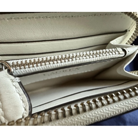 LRL Lauren Ralph Lauren embroidered leather zip wallet White Green Multicolor - Picture 9 of 16